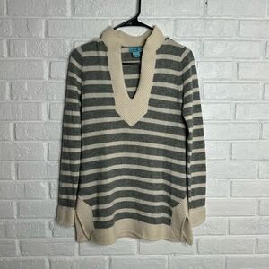 Two Bees Cashmere Sweater Striped Tunic Gray and Cream size Small